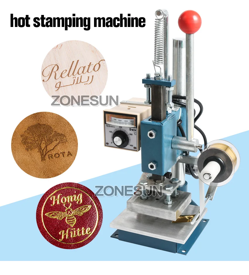 ZONESUN 5x7 8x10 10x13 220V Maunal машина для штамповки горячей фольги бумаги дерева кожи логотипа машина для тиснения тепла пресс машина