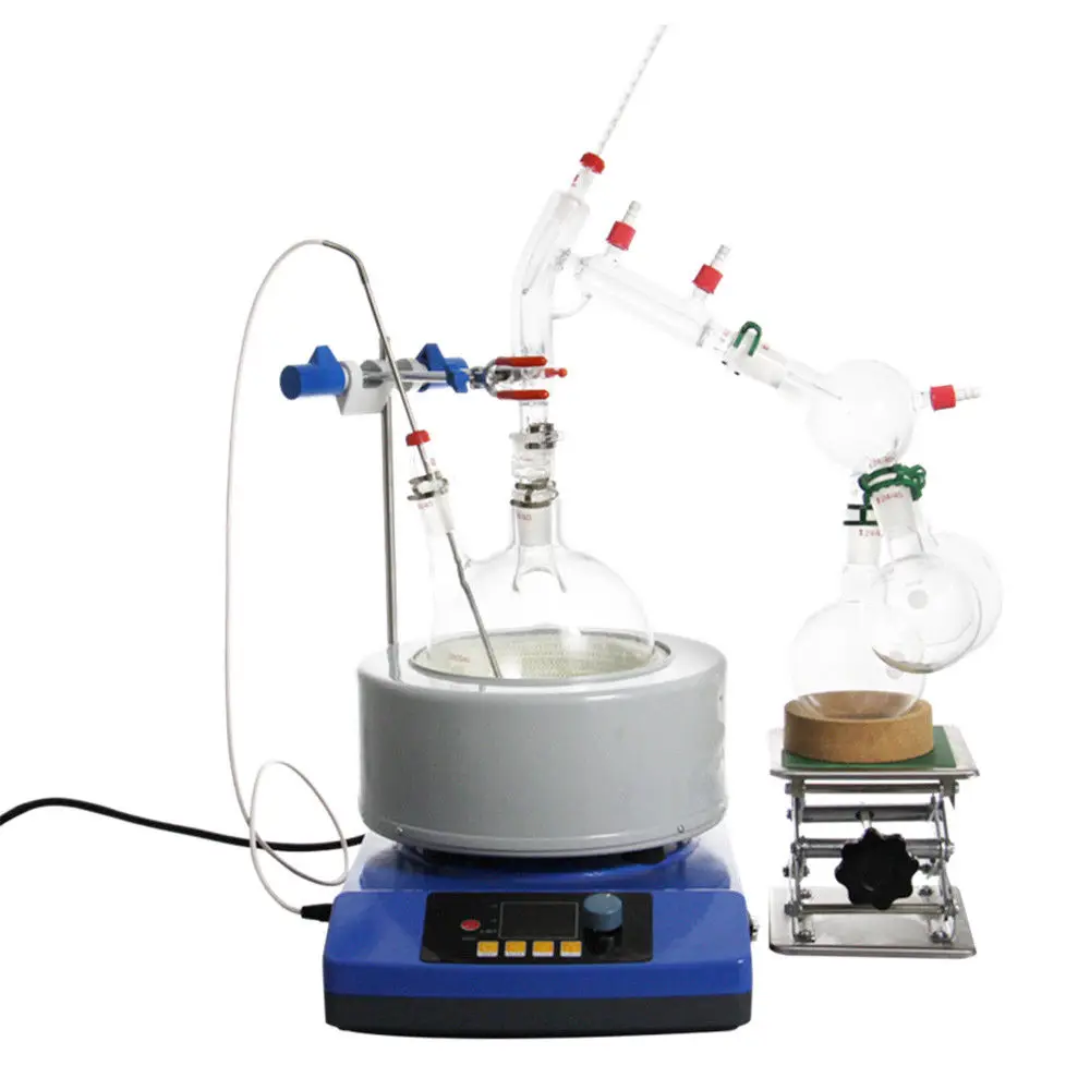 

New 2000ml Lab Essential Oil Steam Distillation Glassware Kits Water Distiller Purifier w/Magnetic Stirring Heating Mantle