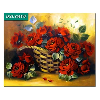 

5D diamond embroidery Basket of red roses Diy Diamond Mosaic Pictures For Living Room Diamond Painting Valentine's Day present