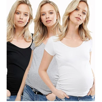 

Summer Short Sleeve Wrap Around Maternity Tops O Neckline Lycra Pregnant Women T-shirt Belly Supporting Pregnancy Tank Clothes