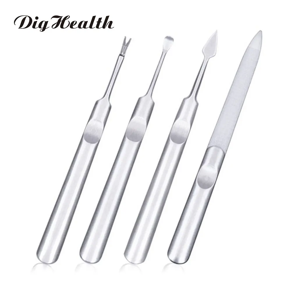 

Dighealth 4pcs Stainless Steel Nail Trimming Tool Nail File Flat Sharp Dead Skin Fork Digging Ear Spoon Manicure Pedicure Tool