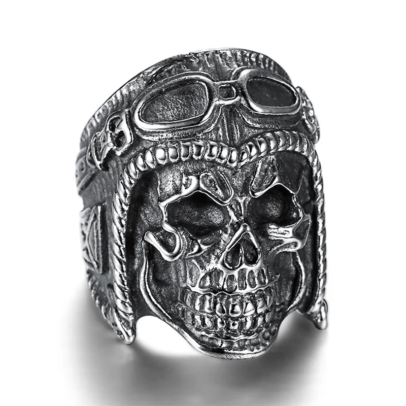 

New high quality domineering retro pilot skull ring Titanium steel men's ring gift