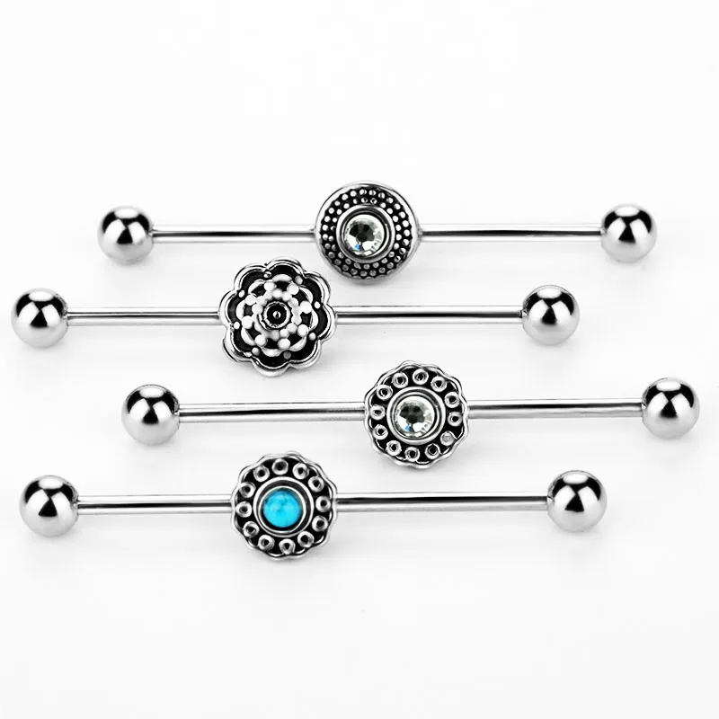 2PCS Titanium Steel Industrial Cartilage Earrings Barbell Retro Ear Tragus Anti-allergic Body Piercing Jewelry Men Women Classic1