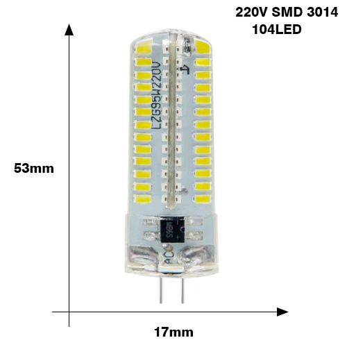 YNL 10 шт. G4 Светодиодный светильник высокой мощности 3 Вт SMD2835 3014 AC DC 12 В AC 220 В белый/теплый белый светильник, заменить галогенный точечный светильник - Испускаемый цвет: AC 220V 104Leds