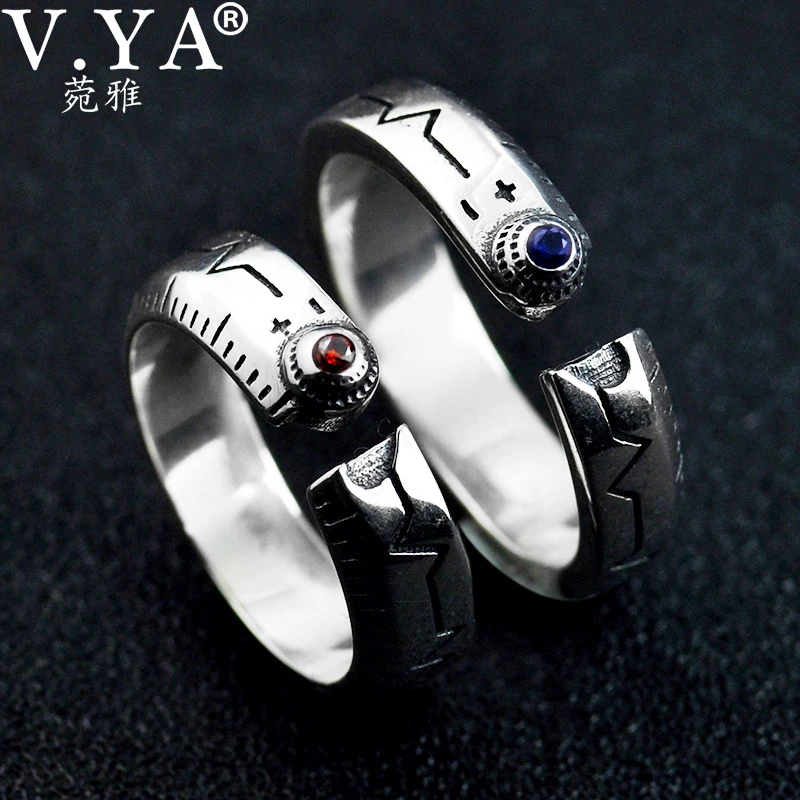 

V.YA Zircon pure 925 sterling silver ring ruler design fashion jewery for men women adjustable opening ring male jewelry