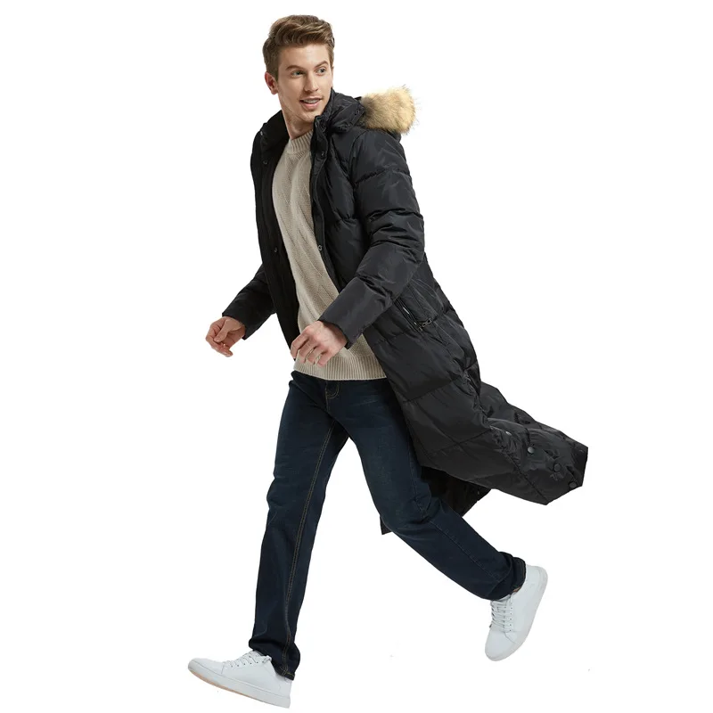 Осень и зима новое ультра-длинное мужское хлопковое пальто длинное пальто выше колена с капюшоном с воротником из лисьего меха размер S-5XL - Цвет: Black