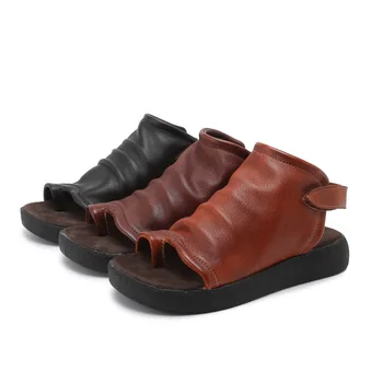 

6068-21 New Original Handmade Summer Leather Shoes Hollow Short Boots Retro Casual Boots Roman Flat-heeled Women's Sandals