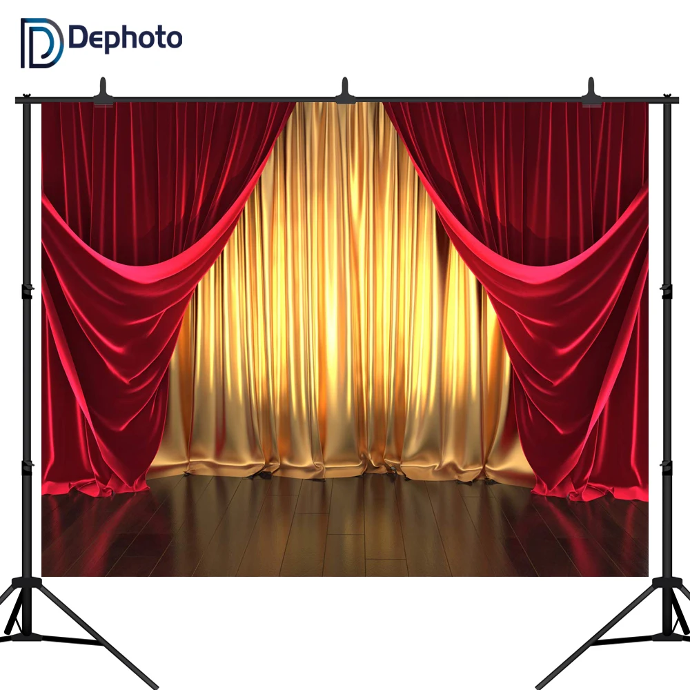 DePhoto 3D сценическая тема фон для фотосъемки золотые и красные занавески свадьбы