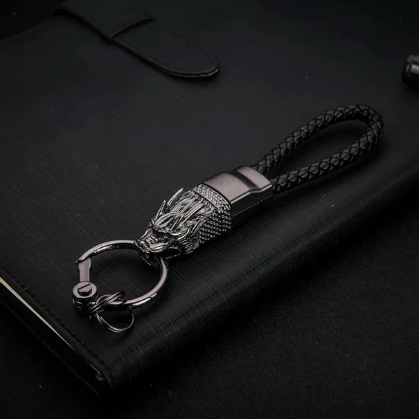 Metal Black Бренд HONEST Dragon, брелки, мужские брелки, автомобильный брелок для ключей, кольцо, ювелирная сумка, подвеска, натуральная кожа, веревка, подарок, высококачественный брелок - Цвет: Metal Black