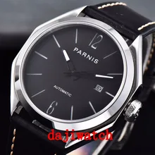 43 мм часы Parnis черный циферблат полигон случае календари сапфир relogio masculino лучший бренд класса люкс Miyota 821A автоматические мужские часы
