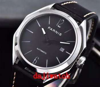 

43mm PARNIS watch black Dial Polygon Case calendar Sapphire relogio masculino Top Brand Luxury Miyota 821A automatic men Watch