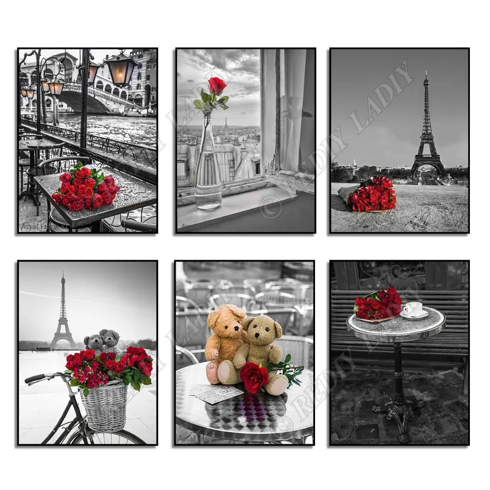 

5D Diamond Painting Full Square / Round Diamond Embroidery Beaded Cross Stitch Paris Roses Picture of Rhinestones Art Wall Decor