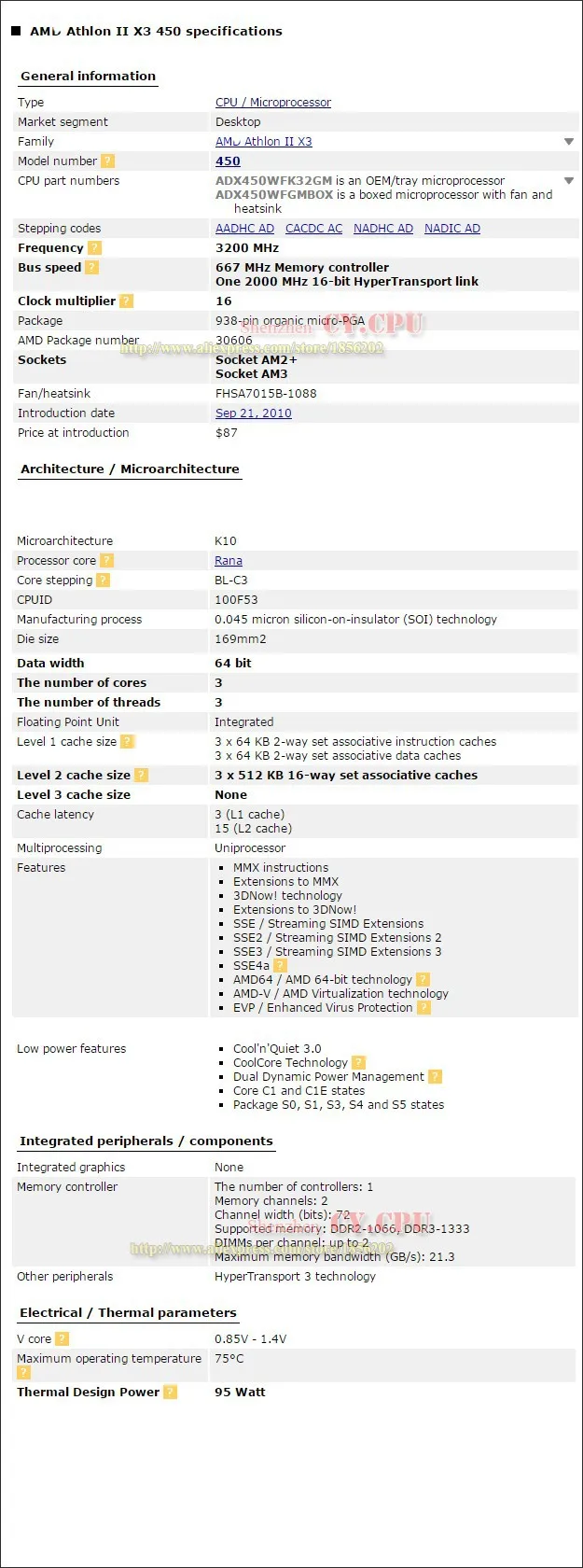 Процессор AMD Athlon II X3 450 процессор трехъядерный(3,2 ГГц/L2 = 1,5 м/95 Вт/2000 ГГц) разъем am3 am2+ 938 pin X3 455