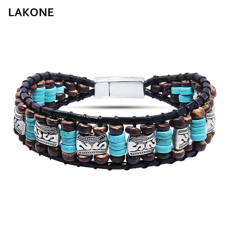 Beaded Wrap Bracelet Turquoises Leather Wrap Bracelets Native American Style Men's Boho Wood Beads Mix Magnetic clasp Women Beaded Wrap Bracelet Turquoises Leather Wrap Bracelets Native American Style Men's Boho Wood Beads Mix Magnetic clasp Women