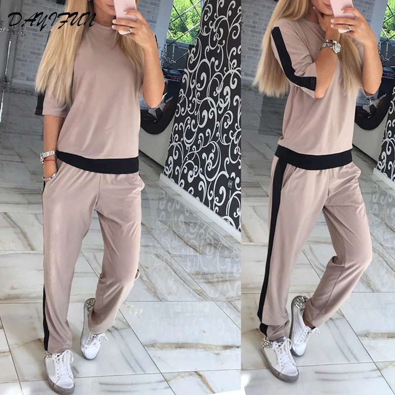 

DAYIFUN 2019 New Women Summer Sexy Fashion Casual Half Sleeves Pullover Jumper Tracksuit Sportswear Set C243