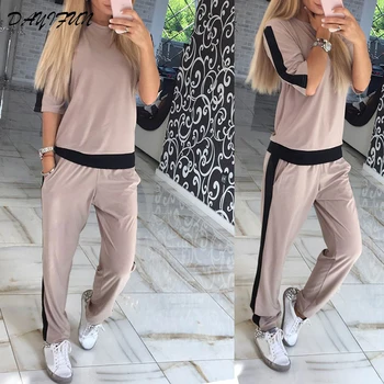 

DAYIFUN 2020 New Women Summer Sexy Fashion Casual Half Sleeves Pullover Jumper Tracksuit Sportswear Set C243