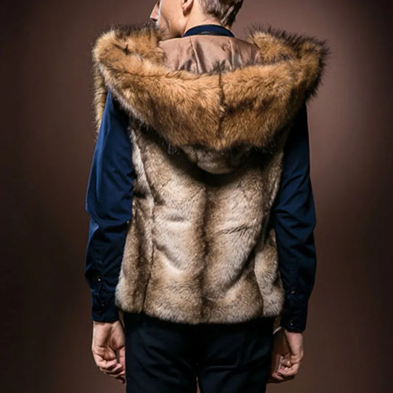 Fashion Winter Men Fur Vest New Thick Fur Hooded Hoodie Men Waistcoats Male Sleeveless Outerwear Brand Clothing Coat Vests Fashion Winter Men Fur Vest New Thick Fur Hooded Hoodie Men Waistcoats Male Sleeveless Outerwear Brand Clothing Coat Vests