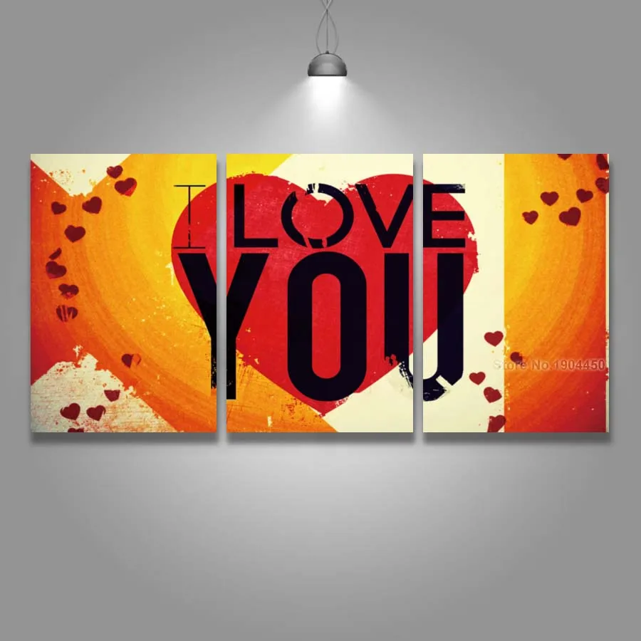 3 Panel HD Prints Canvas Wall Art Letter Love Painting Heart Picture