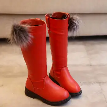 

CLOWN DUCKS Children's Winter Boots for Girls Knee-High Fashion Boots Princess Winter Flats Dress Shoes Black Red Snow Shoes