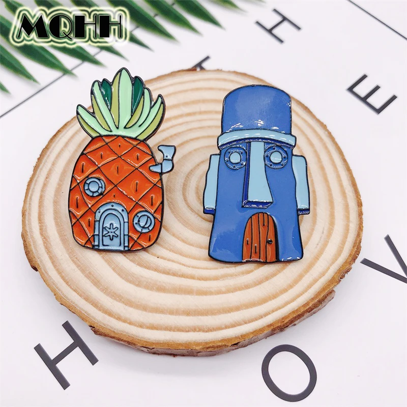 

Creative Cartoon Fruit Yellow Pineapple House Enamel Brooch Alloy Badge T-shirt Bag Pins Accessories Women Jewelry Cute Gift