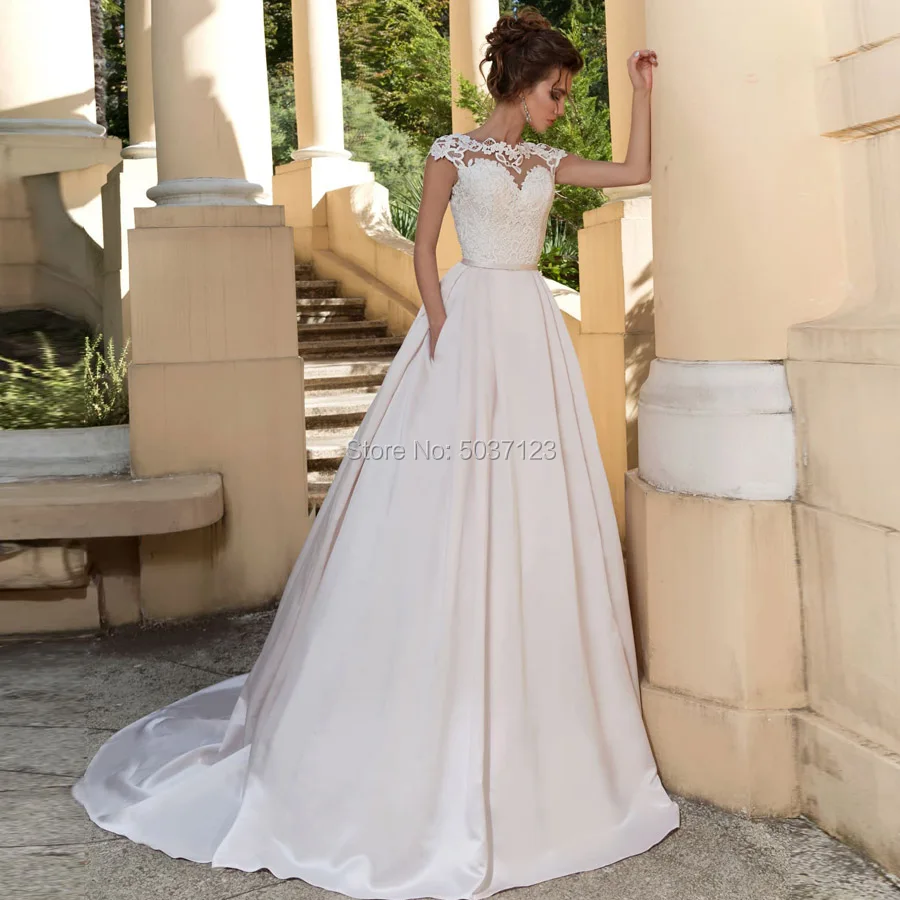 Атласное свадебное платье с круглым вырезом и рукавами-крылышками Vestido De Noiva без рукавов со шлейфом на шнуровке, для невесты платья большого размера