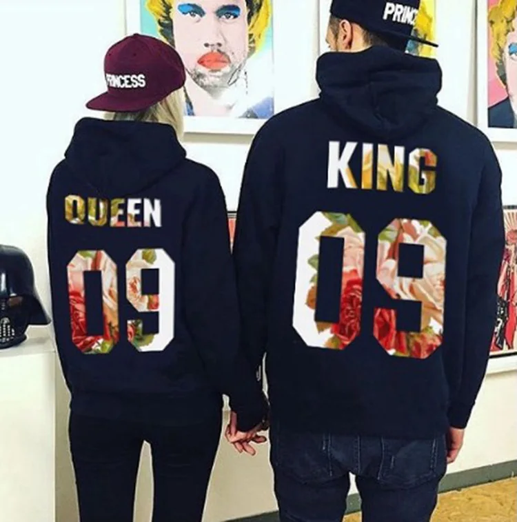 New KING Queen Crown Print Unisex Men Women Autumn Hoodies Slim Sweatshirt for Couple Lovers Winter