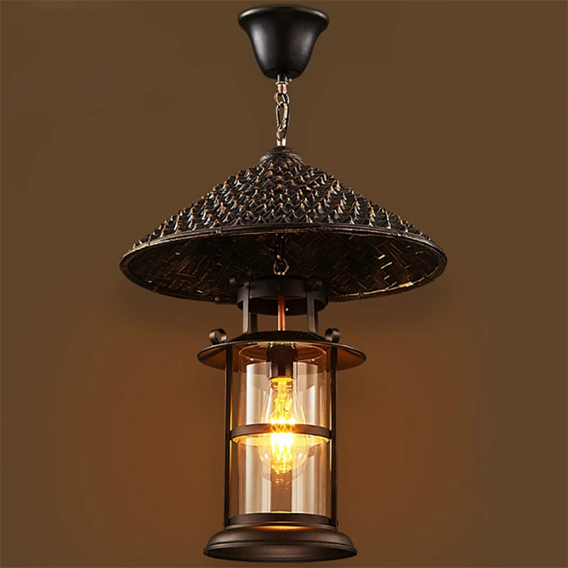 

Retro LED pendant lights restaurant hanging lamp bedroom study room suspension luminaire novelty Iron Straw hat fixtures