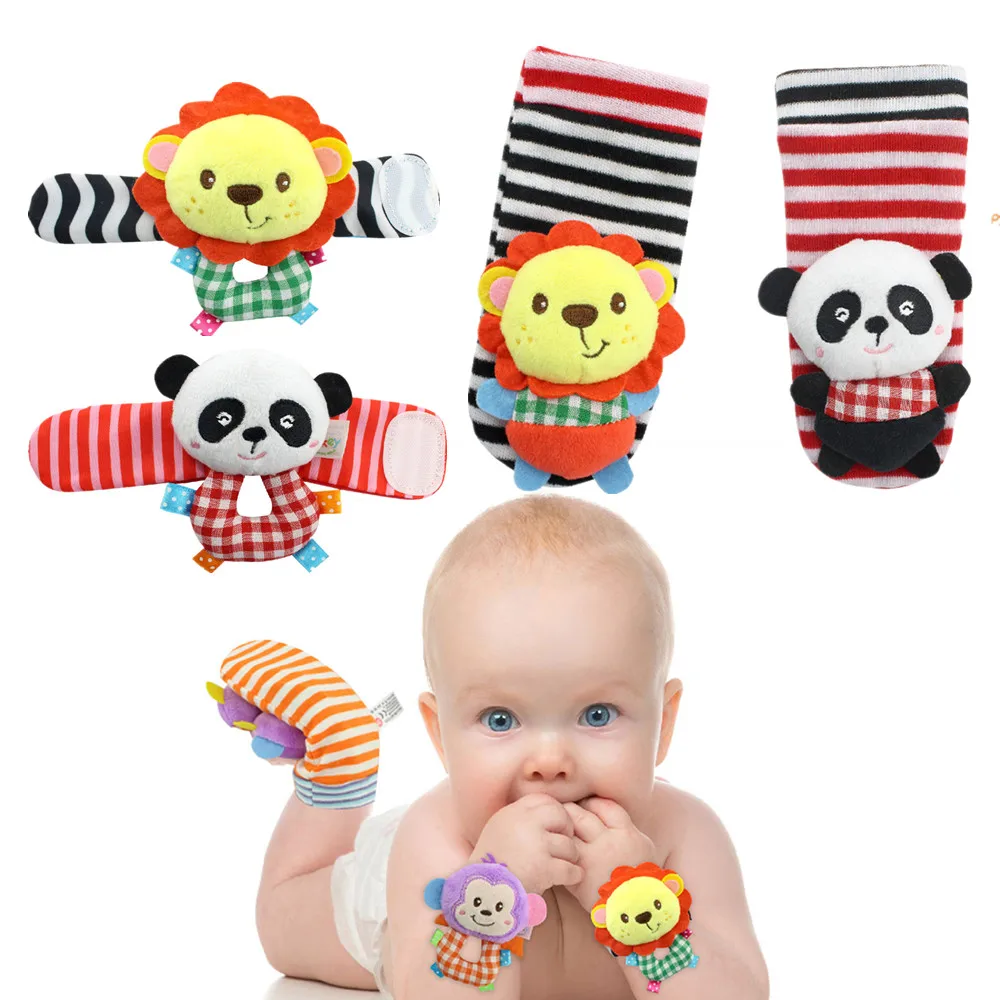 4pc/Set Baby Plush Rattles Toy Foot Socks Watch Wrist Sock Strap