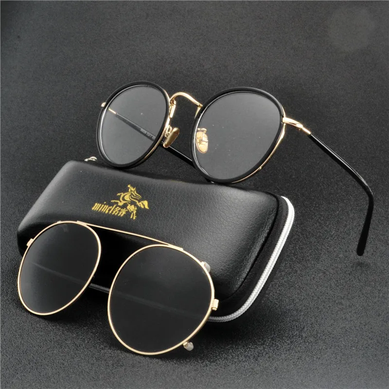 2 Круглые Солнцезащитные очки с клипсой, мужские Поляризованные TR90, металлическая оправа для очков, очки для близорукости по рецепту, женские солнцезащитные очки, uv FML - Цвет линз: gold black