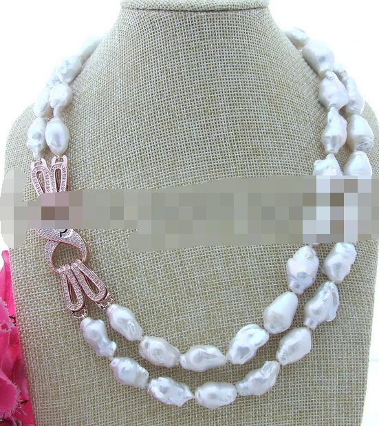 

FREE SHIPPING>@@> N3612 2 Strands Natural 22MM White Rectangle Keshi Freshwater Pearl Necklace