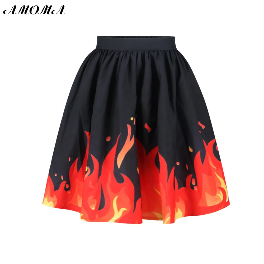 

AMOMA Women 3D Print Ball Gown Casual Colorful Skirt For Ladies Fire
