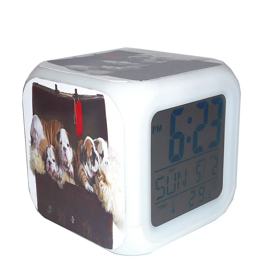 New Led Alarm Clock English Bulldog Dog Puppy Creative Desk Table Clock