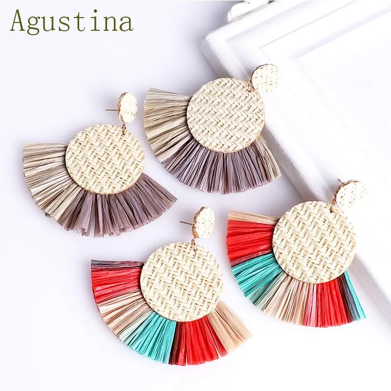 

Rattan Earrings For Women handmade Tassel Boho Earings Fashion Bohemian Drop Dangle Fringe Jewelry Statement Big Colorful cc2019