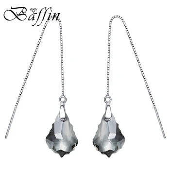 

BAFFIN Ethnic Baroque Pendant Drop Earrings Real Pure 925 Sterling Silver Long Chain Piercing Jewelry Crystals From Austria