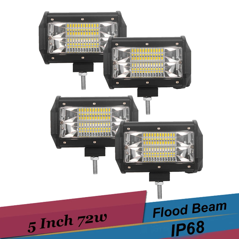 5 Inch 72w Flood LED Work Light Bar SUV Truck UTE ATV AWD 12V 24V