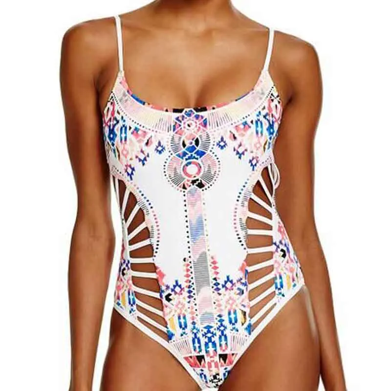 

Summer Women Retro One Piece Swimsuit Sexy Fitness Swimwear 2018 Printed Bandage Female Bodysuit Spaghetti Strap Bathing Suit