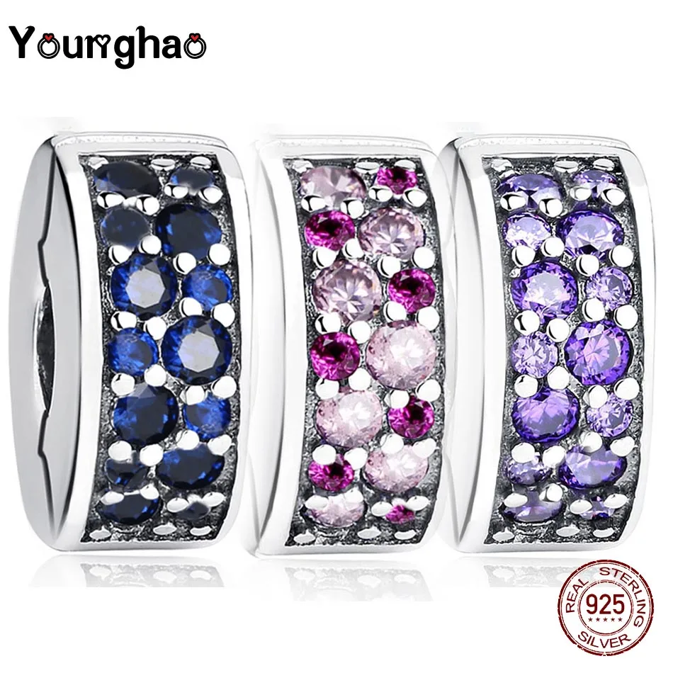 

Younghao Jewelry Fits Original Pandora Charms Bracelets Sterling Silver Zircon Beads Lock Clip Stopper for Making DIY Berloque