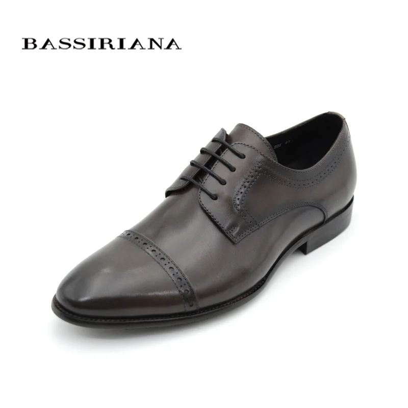 BASSIRIANA мужские туфли из натуральной кожи Новая модель Синий Коричневый Черный Российские размеры 39-45 Туфли на шнуровке Удобная колодка