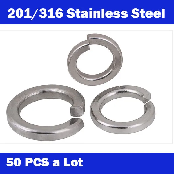 

50Pcs DIN127 GB93 M2 M2.5 M3 M4 M5 M6 M8 201/316Stainless Steel Metal Shell Pad Spring Washer Split