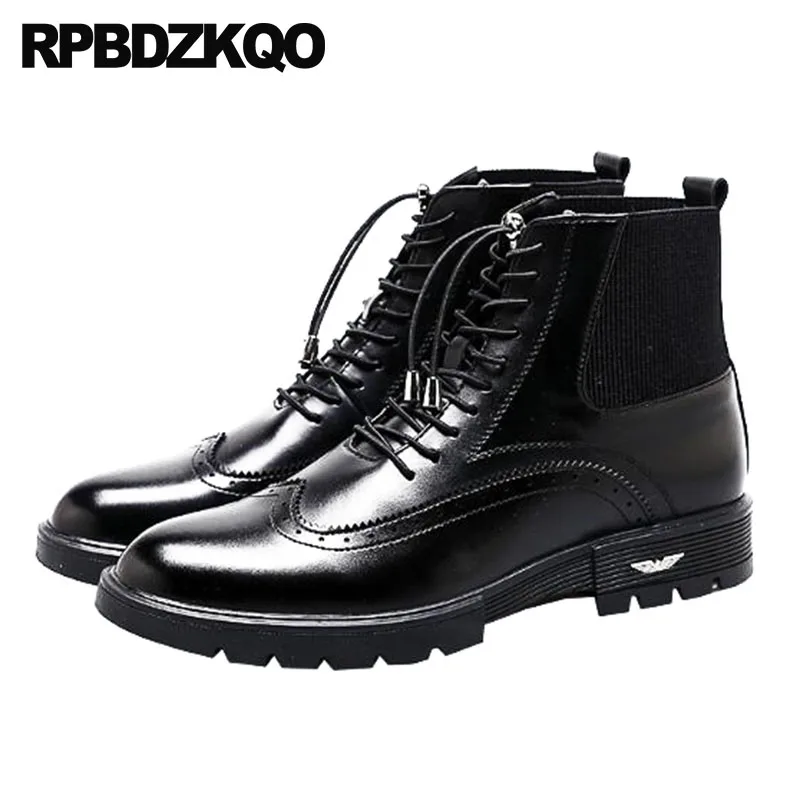 

Brogue Platform Wedding Thick Soled Black Formal Shoes Oxford High Top Chelsea Ankle Mens Pointed Toe Dress Boots Sole Wingtip