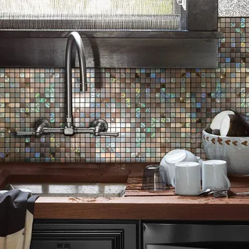 

12"x12" Mirror Color Puzzle Peel and Stick Tile Metal Backsplash for Bathroom Stove Walls Self-Adhesive 3D Wall Sticker 4 Packs