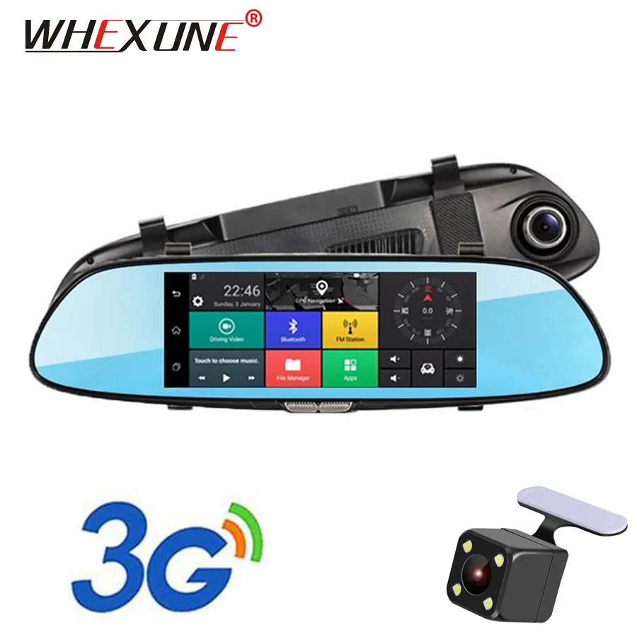 

WHEXUNE 7" 3G Car DVR camera IPS Touch GPS navigation dash cam Dual Lens Rearview Mirror Android 5.0 FHD 1080P Video Recorder