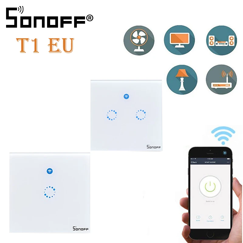 Sonoff T1 ЕС умный Wifi настенный сенсорный светильник-переключатель 1 комплект 2 банда сенсорный/WiFi/433 RF/APP пульт дистанционного управления Умный дом работа с Alexa