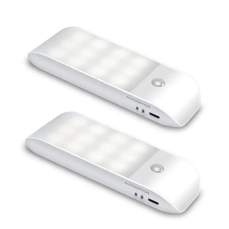 Motion Sensor Light, [2 Pack] Cupboard Night Light, USB Rechargeable Battery Powered Light with 24 LED, Removable Magnetic Str