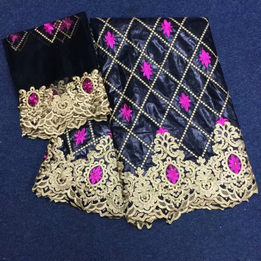 

2018 Latest African Lace Fabric Guinea Bazin Riche Fabric Set With 2Yards French Net Lace For Blouse Lace For Wedding Dress