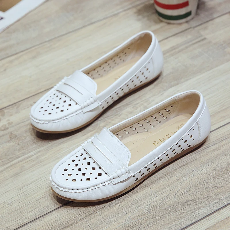 

Plus Size 36-41 New Design Women Pu Leather Causal Shoes Mother Loafers Moccasins Ballet Flats Chaussure Femme Black White Shoe