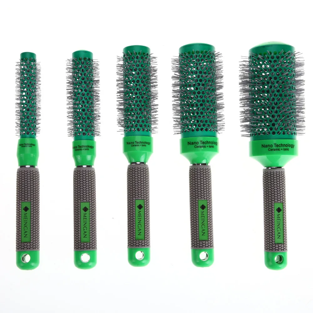 5 Sizes Pro Hair Temperature Color Change Combs Ceramic Iron Radial Round Comb Brushes Barrel