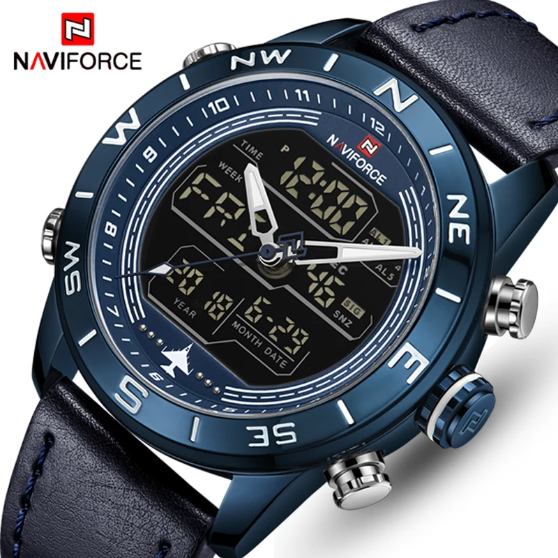 Naviforce 9144 Fashion Blue Men Sport Watches Mens Led Analog Digital ...