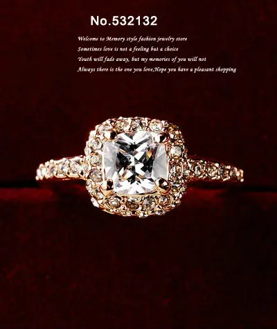 

Fashion Rose Gold Color Dazzling Princess Cut 4 Prong Cubic Zircon Austrian Crystals Romantic Engagement Wedding Ceremony Ring
