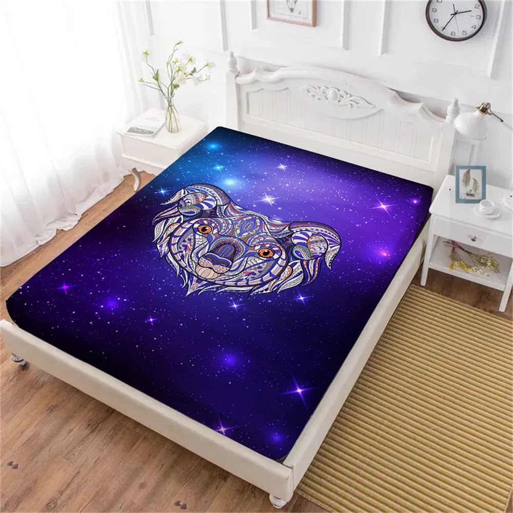 Colorful Animal Koala Print Bed Sheets 3D Purple Galaxy Fitted Sheet